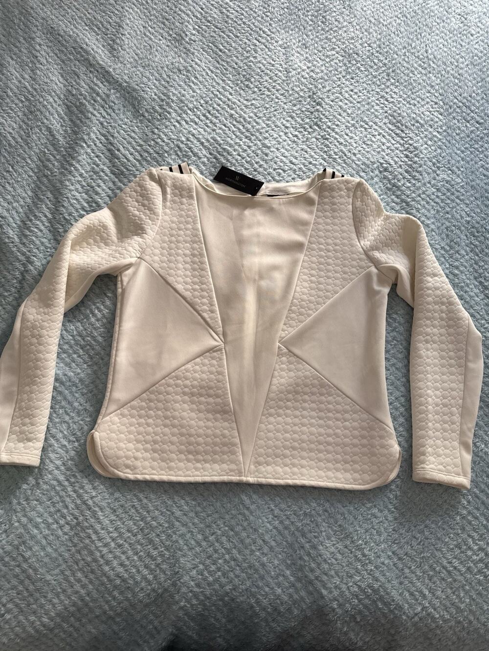 NWT Worthington Long Sleeve Shirt Cream Off-White Geometric Small Futuristic